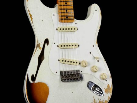 Fender Custom Shop  56 Thinline Stratocaster Aged Olympic White over Chocolate 2-Color Sunburst Sale